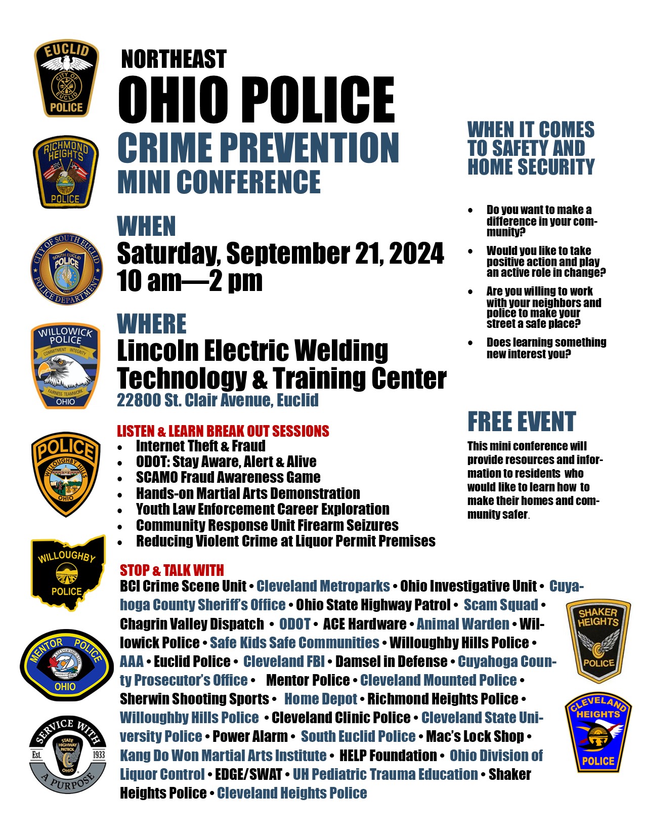 Crime Prevention Mini Conference | Euclid Police – 545 E 222nd St – 216 ...